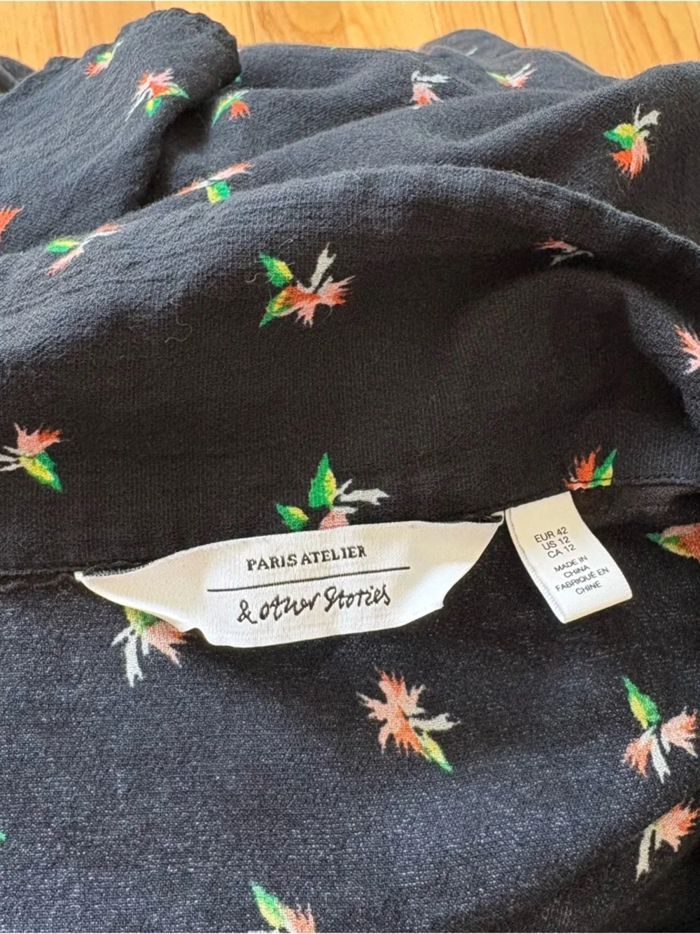 & Other Stories Black Floral Print Cotton Blend Collared Fit & Flare Dress Sz 12
